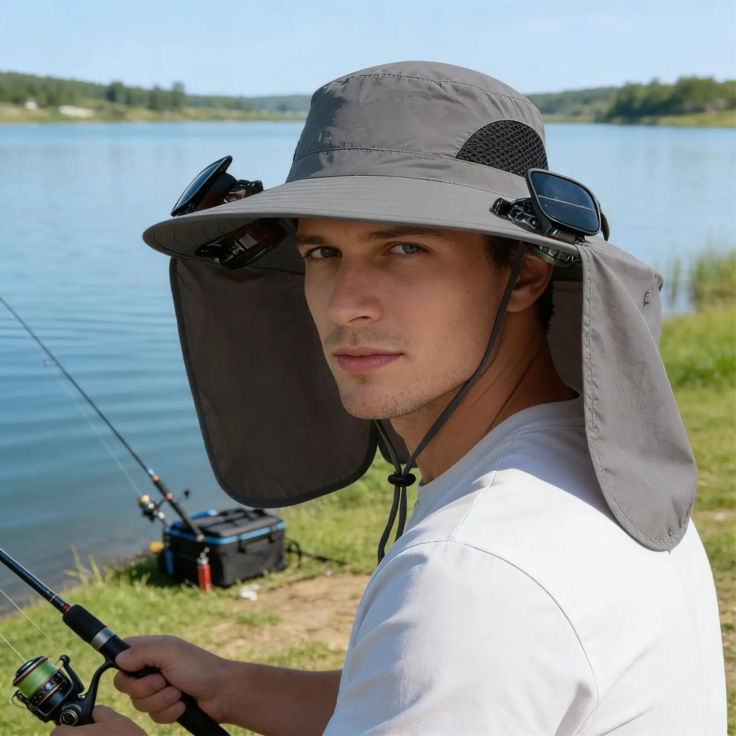 Hat with Fans Solar Power UV Protection Breathable Headgear Foldable Fishing Hat with 2 Solar Fans for Women Men Gardening