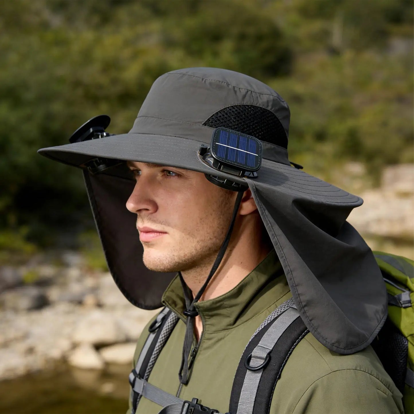 Hat with Fans Solar Power UV Protection Breathable Headgear Foldable Fishing Hat with 2 Solar Fans for Women Men Gardening