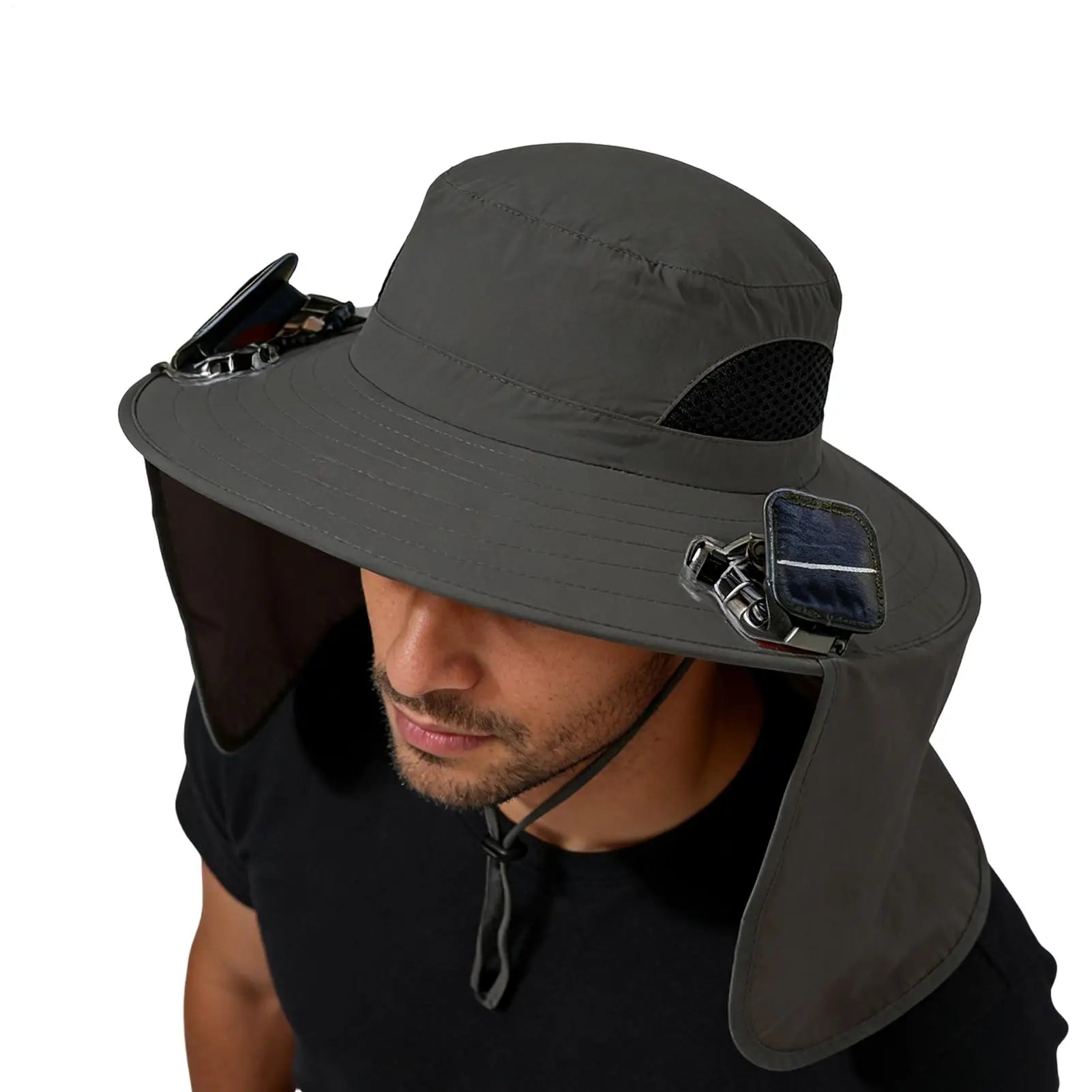 Hat with Fans Solar Power UV Protection Breathable Headgear Foldable Fishing Hat with 2 Solar Fans for Women Men Gardening