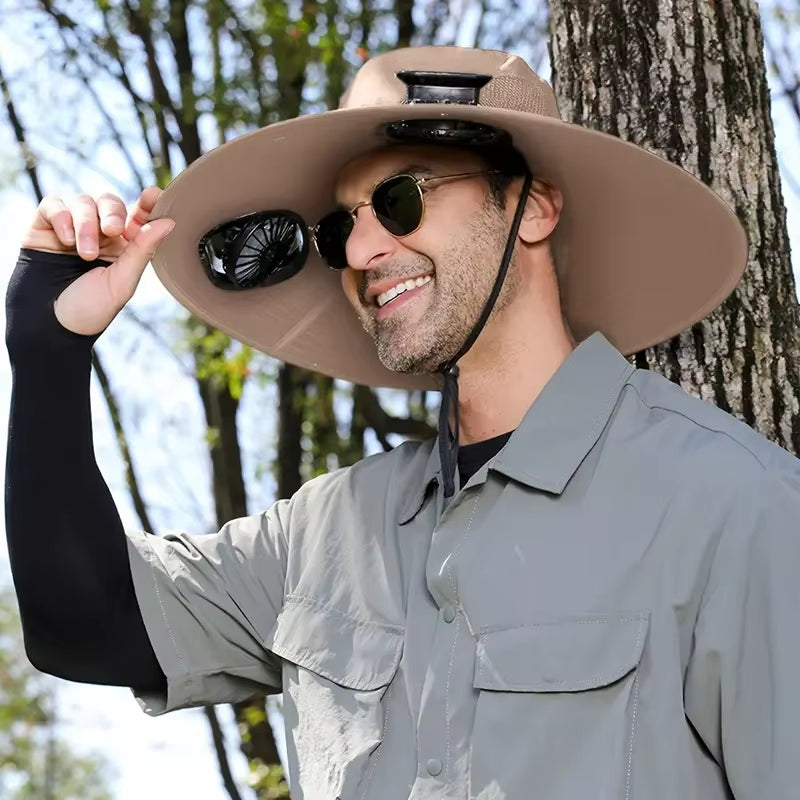 Mens Quick Dry Bucket Hat Large Size Sun Hat with Solar Powered Fan USB Rechargeable for Outdoor Hiking Camping Fishing Activity